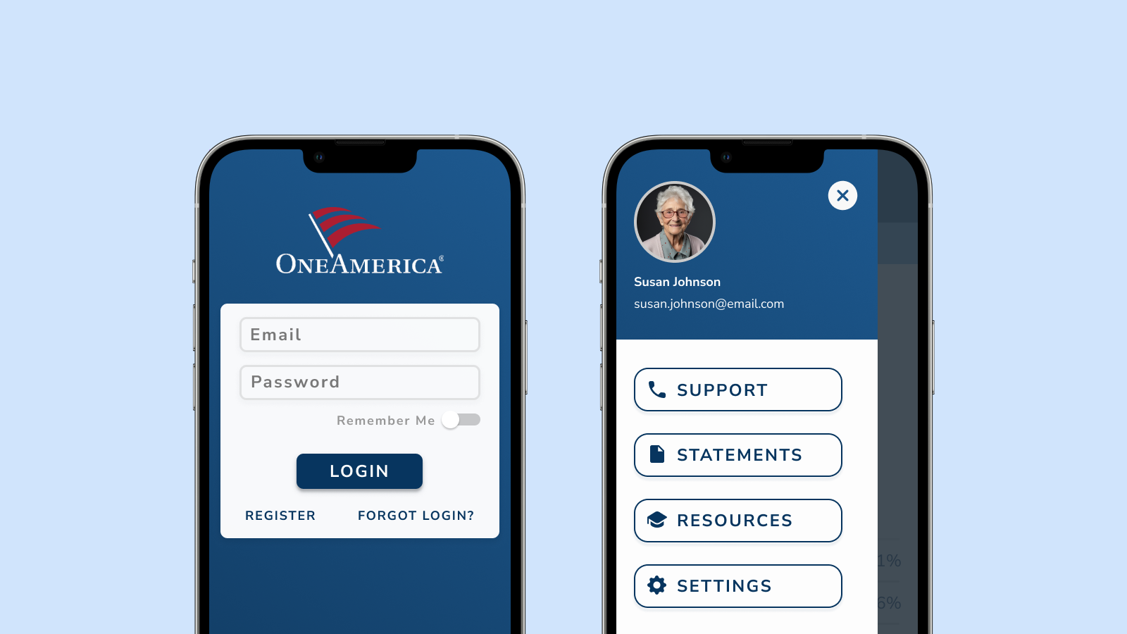 One America Financial mobile app interface